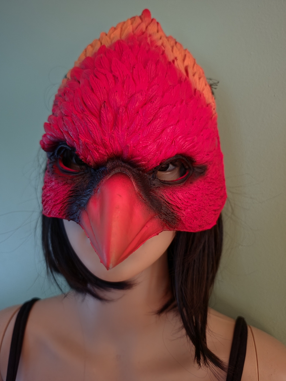 Vibrant Red Bird Mask for Costume Use